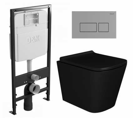 Комплект 3 в 1 инсталляция D&K DI8055119 + Унитаз подвесной Enio Binario BL черный EN4180225 + Кнопка прямоугольная хром