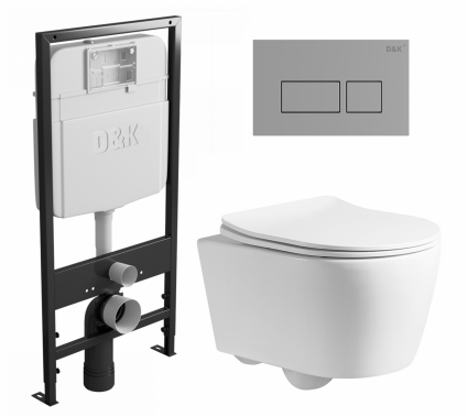 Комплект 3 в 1 инсталляция D&K DI8055119 + Унитаз подвесной CeruttiSpa Sella PP 9738 + Кнопка прямоугольная хром