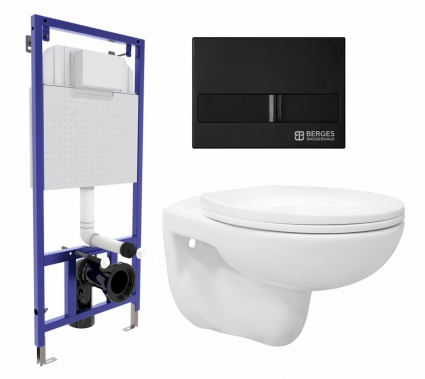 Комплект 3 в 1 инсталляция Berges Wasserhaus Novum L5 + Унитаз подвесной Enio Ekos EN0170571 + кнопка черная