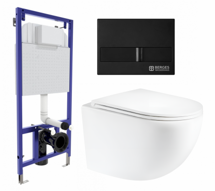 Комплект 3 в 1 инсталляция Berges Wasserhaus Novum L5 + Унитаз подвесной Enio Unico Tornado EN2105073 + кнопка черная