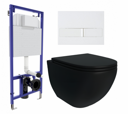 Комплект 3 в 1 инсталляция Berges Wasserhaus Novum L1 + Унитаз подвесной Enio Unico BL черный EN4105055 + кнопка белая