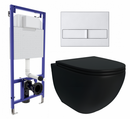 Комплект 3 в 1 инсталляция Berges Wasserhaus Novum L2 + Унитаз подвесной Enio Unico BL черный EN4105055 + кнопка хром матовая