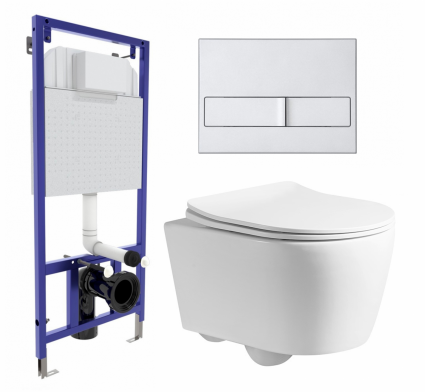 Комплект 3 в 1 инсталляция Berges Wasserhaus Novum L2 + Унитаз подвесной CeruttiSpa Sella PP 9738 + кнопка хром матовая