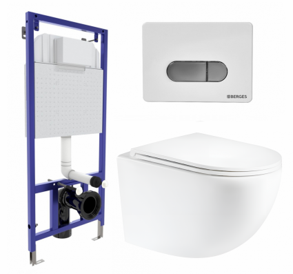 Комплект 3 в 1 инсталляция Berges Wasserhaus Novum D7 + Унитаз подвесной Enio Unico Tornado EN2105073 + кнопка хром