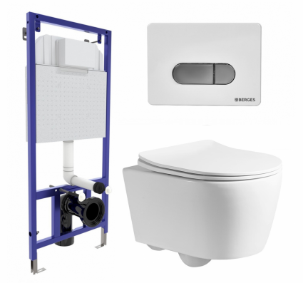 Комплект 3 в 1 инсталляция Berges Wasserhaus Novum D7 + Унитаз подвесной CeruttiSpa Sella PP 9738 + кнопка хром