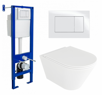 Комплект 3 в 1 инсталляция Berges Wasserhaus Atom 410 + Унитаз подвесной Enio Cento EN4280110 + кнопка белая