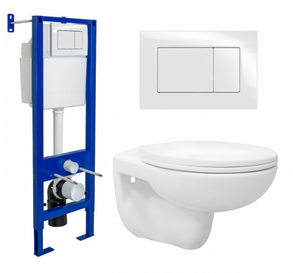 Комплект 3 в 1 инсталляция Berges Wasserhaus Atom 410 + Унитаз подвесной Enio Ekos EN0170571 + кнопка белая
