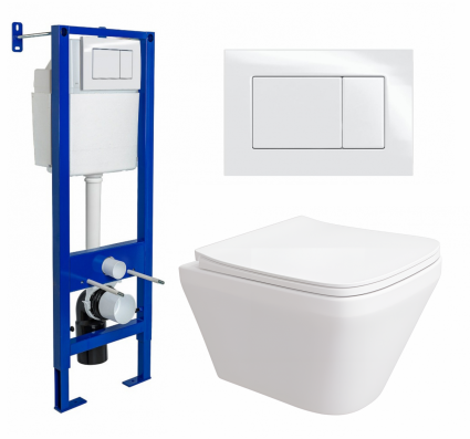 Комплект 3 в 1 инсталляция Berges Wasserhaus Atom 410 + Унитаз подвесной Enio Vicino EN9170544 + кнопка белая