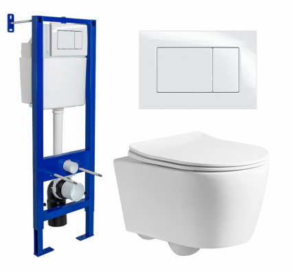 Комплект 3 в 1 инсталляция Berges Wasserhaus Atom 410 + Унитаз подвесной CeruttiSpa Sella PP 9738 + кнопка белая
