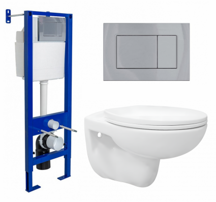 Комплект 3 в 1 инсталляция Berges Wasserhaus Atom 410 + Унитаз подвесной Enio Ekos EN0170571 + кнопка хром
