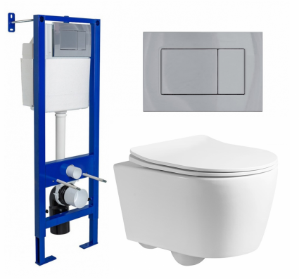 Комплект 3 в 1 инсталляция Berges Wasserhaus Atom 410 + Унитаз подвесной CeruttiSpa Sella PP 9738 + кнопка хром
