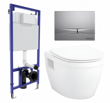 Комплект 3 в 1 инсталляция Berges Wasserhaus Novum 040252 + Унитаз подвесной Enio Bolo EN8350034 + кнопка хром матовая