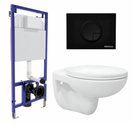 Комплект 3 в 1 инсталляция Berges Wasserhaus Novum 040225 + Унитаз подвесной Enio Ekos EN0170571 + кнопка черная