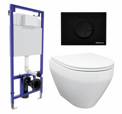 Комплект 3 в 1 инсталляция Berges Wasserhaus Novum 040225 + Унитаз подвесной Enio Cono EN2870522 + кнопка черная