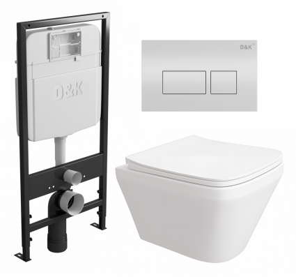 Комплект 3 в 1 инсталляция D&K DI8055119 + Унитаз подвесной Enio Vicino EN9170544 + Кнопка прямоугольная белая