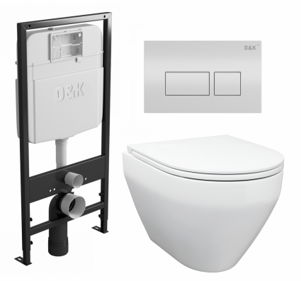Комплект 3 в 1 инсталляция D&K DI8055119 + Унитаз подвесной Enio Cono EN2870522 + Кнопка прямоугольная белая