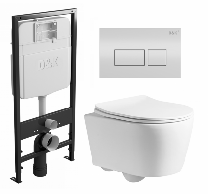 Комплект 3 в 1 инсталляция D&K DI8055119 + Унитаз подвесной CeruttiSpa Sella PP 9738 + Кнопка прямоугольная белая