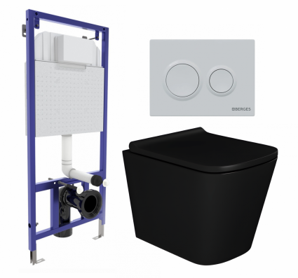 Комплект 3 в 1 инсталляция Berges Novum O4 + Унитаз подвесной Enio Binario BL черный EN4180225 с кнопкой белой