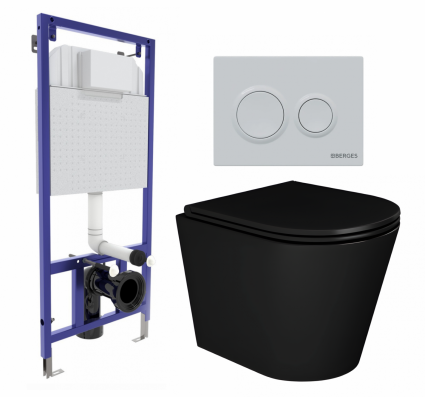 Комплект 3 в 1 инсталляция Berges Novum O4 + Унитаз подвесной Enio Cento BL черный EN4280035 с кнопкой белой