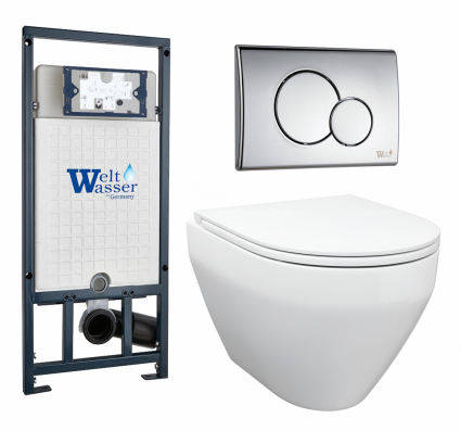 Комплект 3 в 1 инсталляция WeltWasser WW Marberg 507 + Унитаз подвесной Enio Cono EN2870522 с кнопкой хром RD