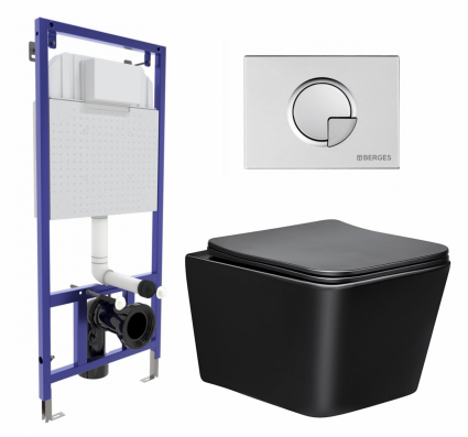 Комплект 3 в 1 инсталляция Berges Wasserhaus Novum 040222 + Унитаз Vincea Q-Line VT1-12MB + кнопка хром матовая