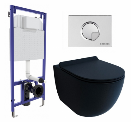 Комплект 3 в 1 инсталляция Berges Wasserhaus Novum 040222 + Унитаз подвесной Esbano Garcia + кнопка хром матовая