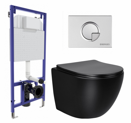 Комплект 3 в 1 инсталляция Berges Wasserhaus Novum 040222 + Унитаз Vincea Globo VT1-14SMB + кнопка хром матовая
