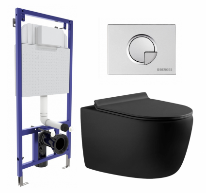 Комплект 3 в 1 инсталляция Berges Wasserhaus Novum 040222 + Унитаз подвесной Aquanet Cetus 287008 + кнопка хром матовая