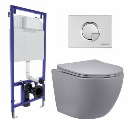 Комплект 3 в 1 инсталляция Berges Wasserhaus Novum 040222 + Унитаз подвесной Vincea Globo VT1-14SMG + кнопка хром матовая