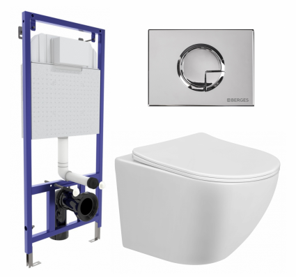 Комплект 3 в 1 инсталляция Berges Wasserhaus Novum 040223 + Унитаз подвесной Taliente Amato AM25010 + кнопка хром