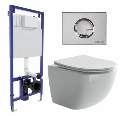 Комплект 3 в 1 инсталляция Berges Wasserhaus Novum 040223 + Унитаз подвесной Ceramica Nova Forma CN3009 + кнопка хром