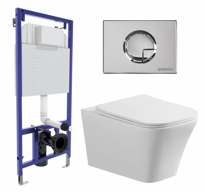 Комплект 3 в 1 инсталляция Berges Wasserhaus Novum 040223 + Унитаз подвесной Vincea Cool VT1-210 + кнопка хром