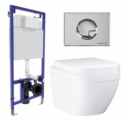 Комплект 3 в 1 инсталляция Berges Wasserhaus Novum 040223 + Унитаз подвесной Grohe Euro Ceramic 39206000 + кнопка хром