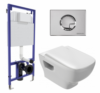 Комплект 3 в 1 инсталляция Berges Wasserhaus Novum 040223 + Унитаз подвесной Jacob Delafon Struktura EDE102-00 + кнопка хром