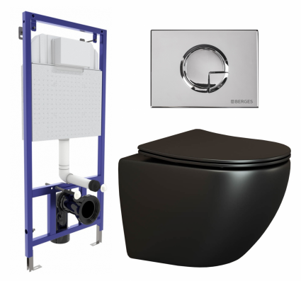 Комплект 3 в 1 инсталляция Berges Wasserhaus Novum 040223 + Унитаз подвесной Ceramica Nova Metropol CN4002MB + кнопка хром