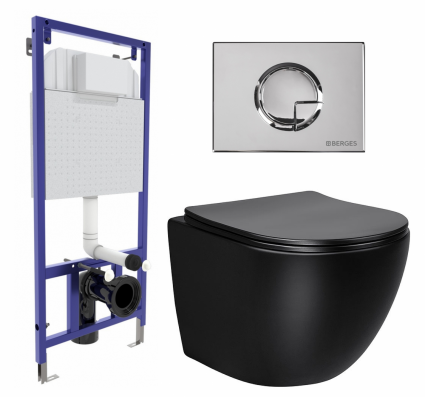 Комплект 3 в 1 инсталляция Berges Wasserhaus Novum 040223 + Унитаз Vincea Globo VT1-14MB + кнопка хром