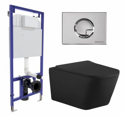Комплект 3 в 1 инсталляция Berges Wasserhaus Novum 040223 + Унитаз подвесной Aquanet Tavr-W BW 287011 + кнопка хром