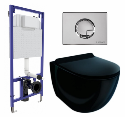 Комплект 3 в 1 инсталляция Berges Wasserhaus Novum 040223 + Унитаз подвесной Esbano Garcia ESUPGARCB + кнопка хром