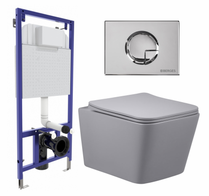 Комплект 3 в 1 инсталляция Berges Wasserhaus Novum 040223 + Унитаз подвесной Vincea Q-Line VT1-12MG + кнопка хром