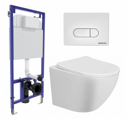 Комплект 3 в 1 инсталляция Berges Wasserhaus Novum 040231 + Унитаз подвесной Taliente Amato AM25010 + кнопка белая