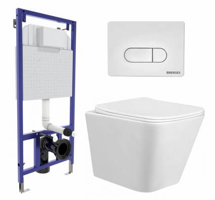 Комплект 3 в 1 инсталляция Berges Wasserhaus Novum 040231 + Унитаз подвесной Taliente Correto CR25200 + кнопка белая