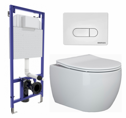 Комплект 3 в 1 инсталляция Berges Wasserhaus Novum 040231 + Унитаз подвесной Ceramica Nova Play CN3001 + кнопка белая