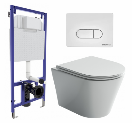 Комплект 3 в 1 инсталляция Berges Wasserhaus Novum 040231 + Унитаз подвесной Ceramica Nova Forma CN3011 + кнопка белая