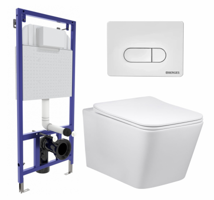 Комплект 3 в 1 инсталляция Berges Wasserhaus Novum 040231 + Унитаз Vincea Q-Line VT1-12 + кнопка белая