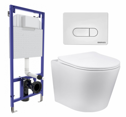 Комплект 3 в 1 инсталляция Berges Wasserhaus Novum 040231 + Унитаз Vincea Piatti VT1-11 + кнопка белая