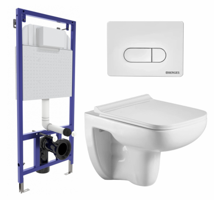 Комплект 3 в 1 инсталляция Berges Wasserhaus Novum 040231 + Подвесной унитаз WeltWasser Kehlbach 004 GL-WT + кнопка белая