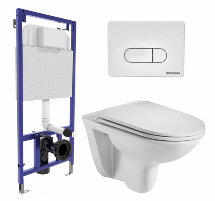 Комплект 3 в 1 инсталляция Berges Wasserhaus Novum 040231 + Подвесной унитаз WeltWasser Baarbach 004 GL-WT + кнопка белая