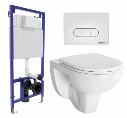 Комплект 3 в 1 инсталляция Berges Wasserhaus Novum 040231 + Унитаз подвесной Berges Wasserhaus Gamma 081105 + кнопка белая