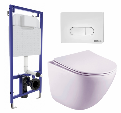 Комплект 3 в 1 инсталляция Berges Wasserhaus Novum 040231 +  Унитаз подвесной Esbano Lotus ESUPLOTUW + кнопка белая