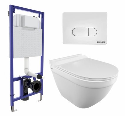 Комплект 3 в 1 инсталляция Berges Wasserhaus Novum 040231 + Унитаз подвесной Iddis Cloud CLORDSEi25 + кнопка белая